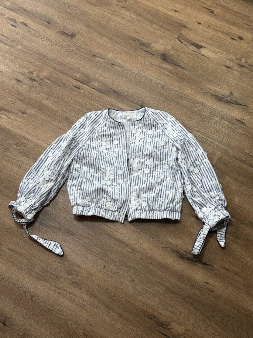 TRF Outerwear Striped Floral Embroidered Bomber Jacket Size S